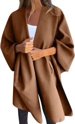 HGps8w Women's Wool Blend Shawls and Wraps, Stylish Oversized Open Front Poncho Cape Cardigan for Fall Winter