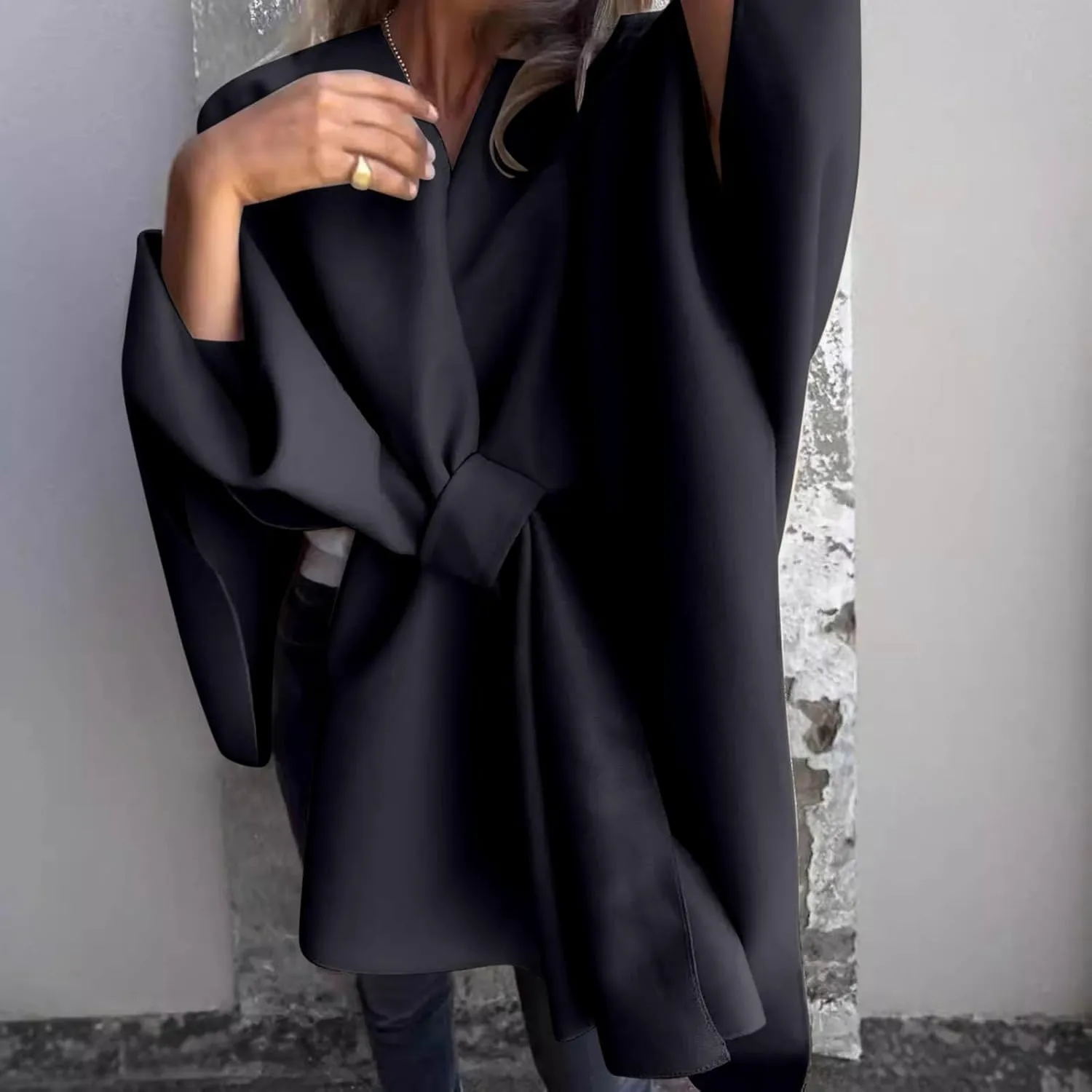 HGps8w Women's Wool Blend Shawls and Wraps, Stylish Oversized Open Front Poncho Cape Cardigan for Fall Winter