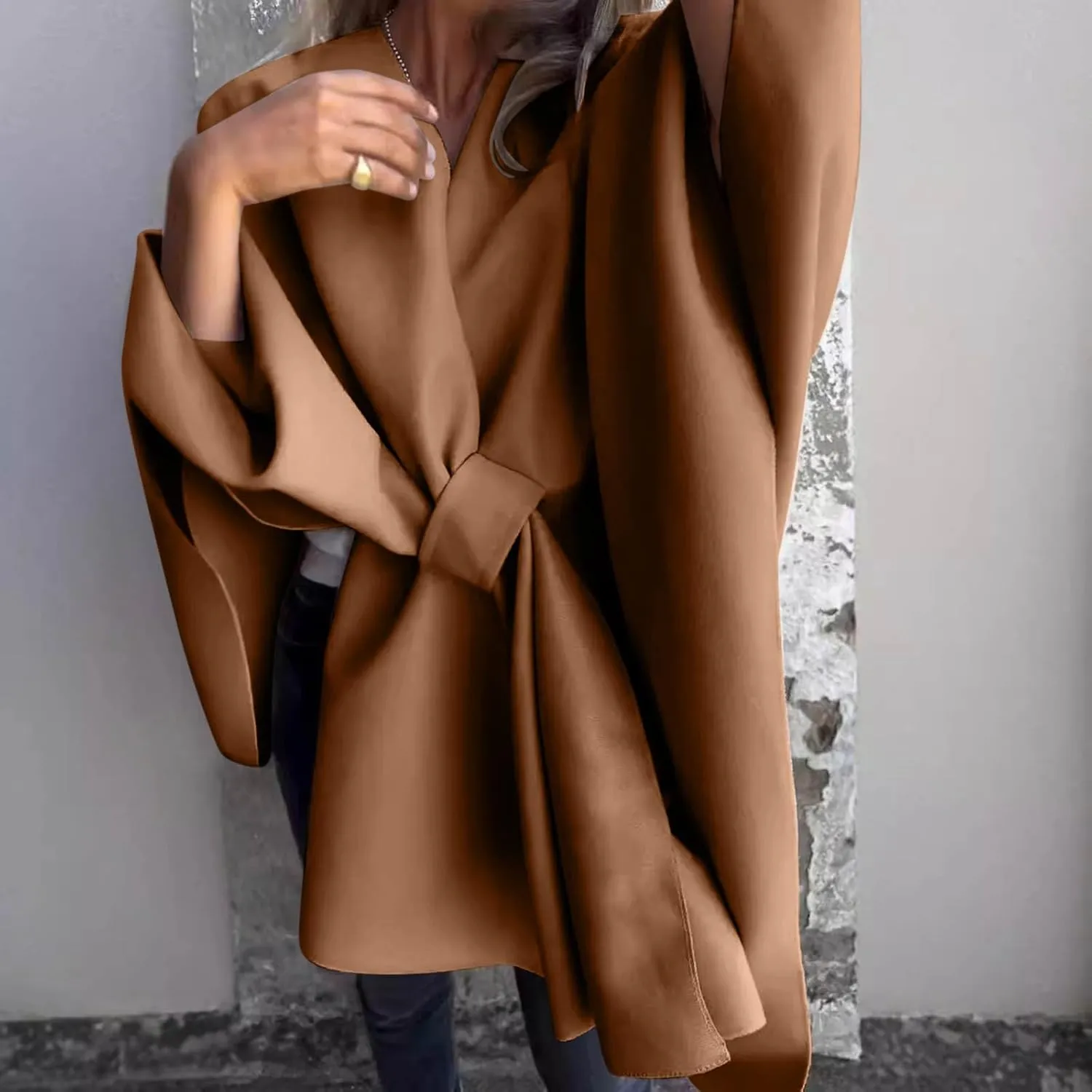 HGps8w Women's Wool Blend Shawls and Wraps, Stylish Oversized Open Front Poncho Cape Cardigan for Fall Winter