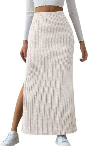 High Waisted Skirts for Women Tummy Control Split Solid Slim Fit Casual Long Skirts for Going Out Vacation Clothes