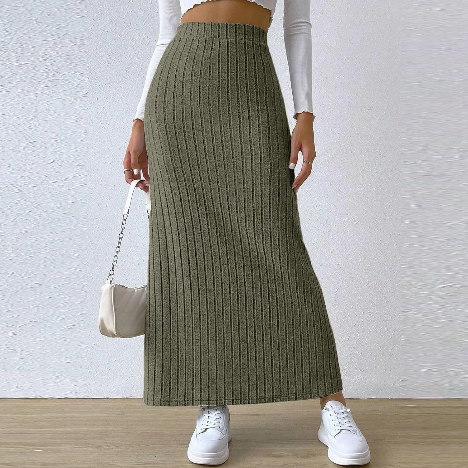 High Waisted Skirts for Women Tummy Control Split Solid Slim Fit Casual Long Skirts for Going Out Vacation Clothes