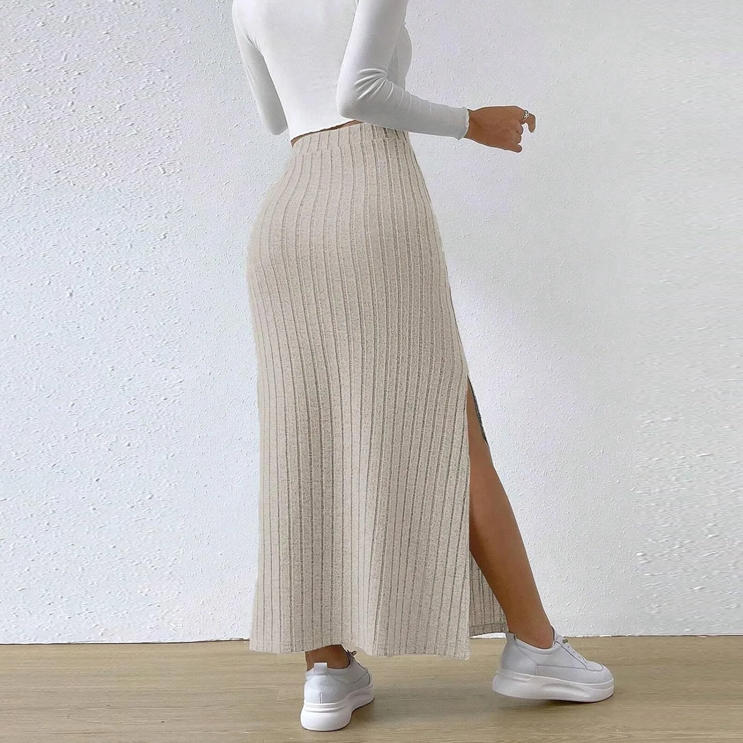 High Waisted Skirts for Women Tummy Control Split Solid Slim Fit Casual Long Skirts for Going Out Vacation Clothes