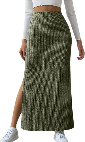 High Waisted Skirts for Women Tummy Control Split Solid Slim Fit Casual Long Skirts for Going Out Vacation Clothes