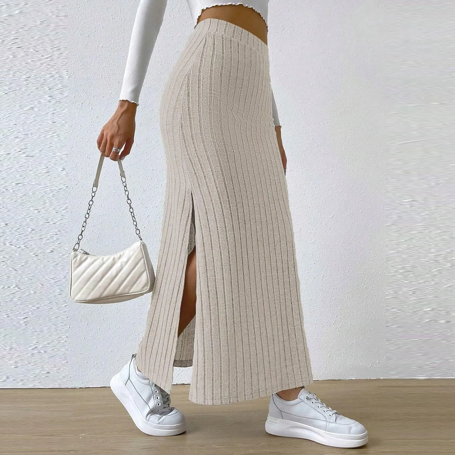 High Waisted Skirts for Women Tummy Control Split Solid Slim Fit Casual Long Skirts for Going Out Vacation Clothes