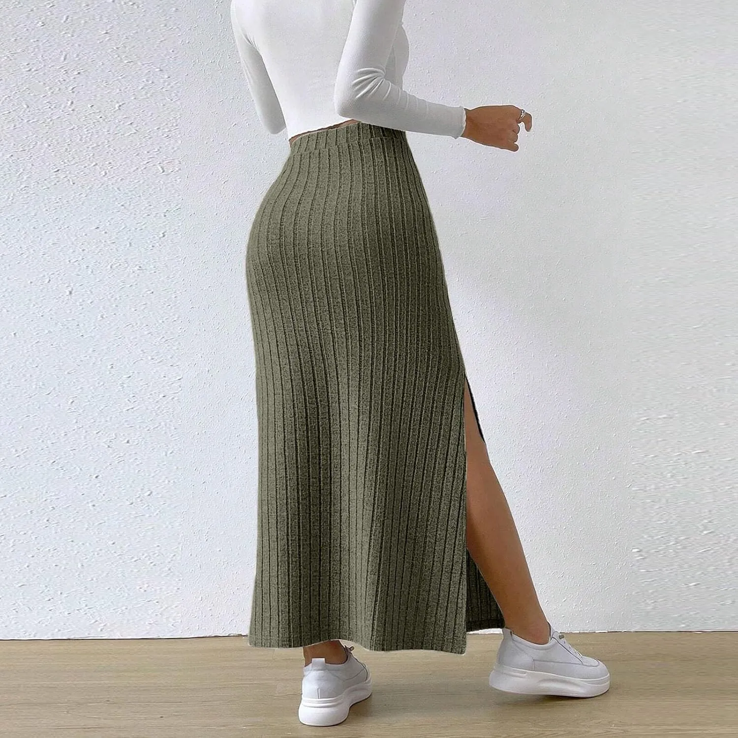 High Waisted Skirts for Women Tummy Control Split Solid Slim Fit Casual Long Skirts for Going Out Vacation Clothes