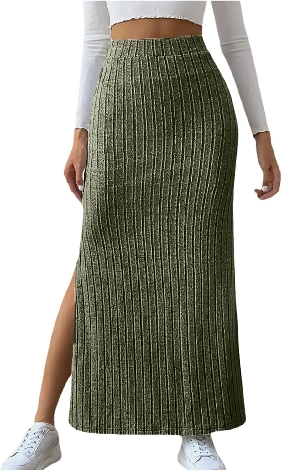 High Waisted Skirts for Women Tummy Control Split Solid Slim Fit Casual Long Skirts for Going Out Vacation Clothes