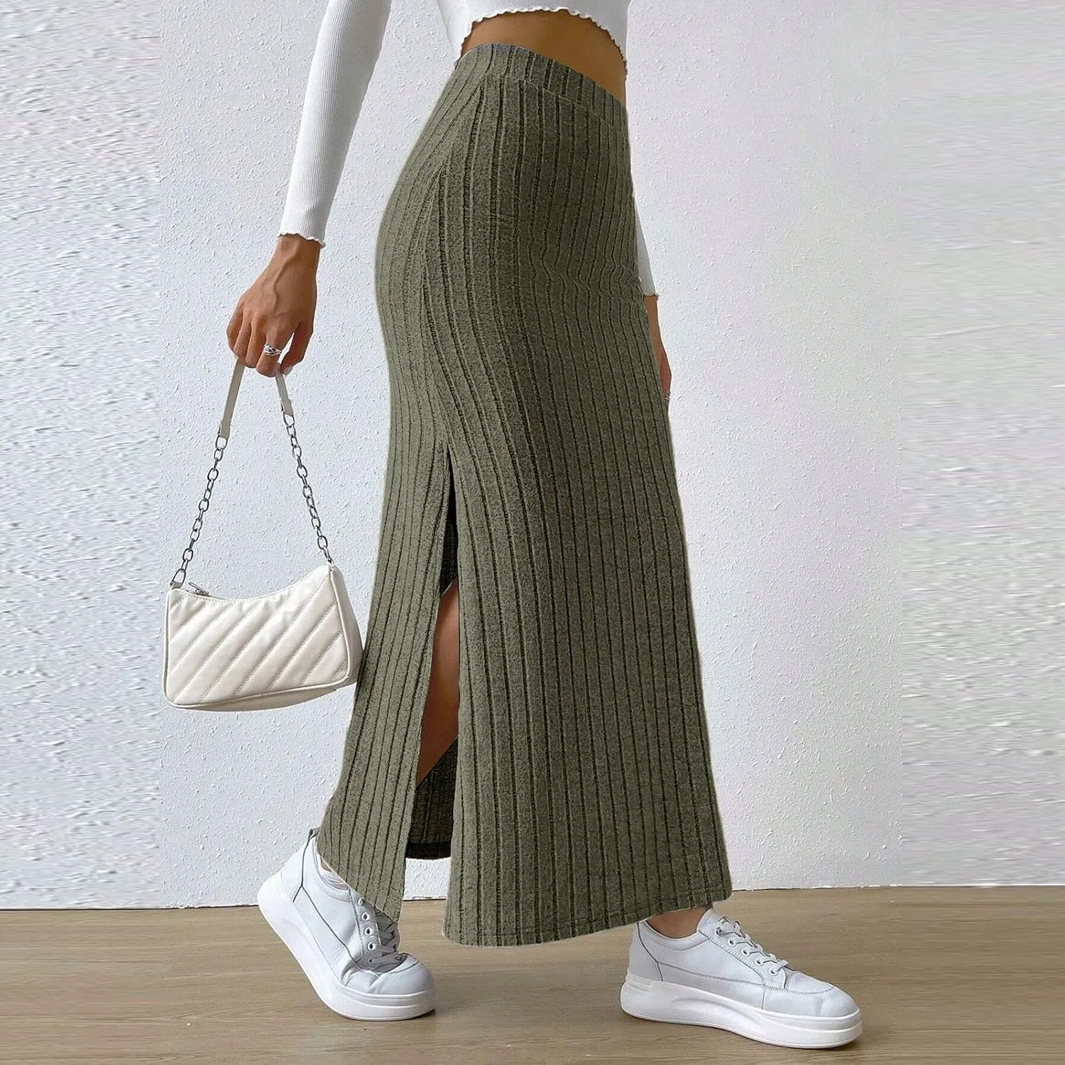 High Waisted Skirts for Women Tummy Control Split Solid Slim Fit Casual Long Skirts for Going Out Vacation Clothes