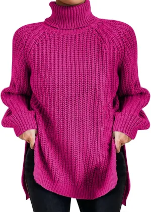 iLH Fall Sweater for Women 2024 Oversize Knit Sweaters Turtleneck Solid Chunky Pullover Sweatshirt Crochet Jumper Tops