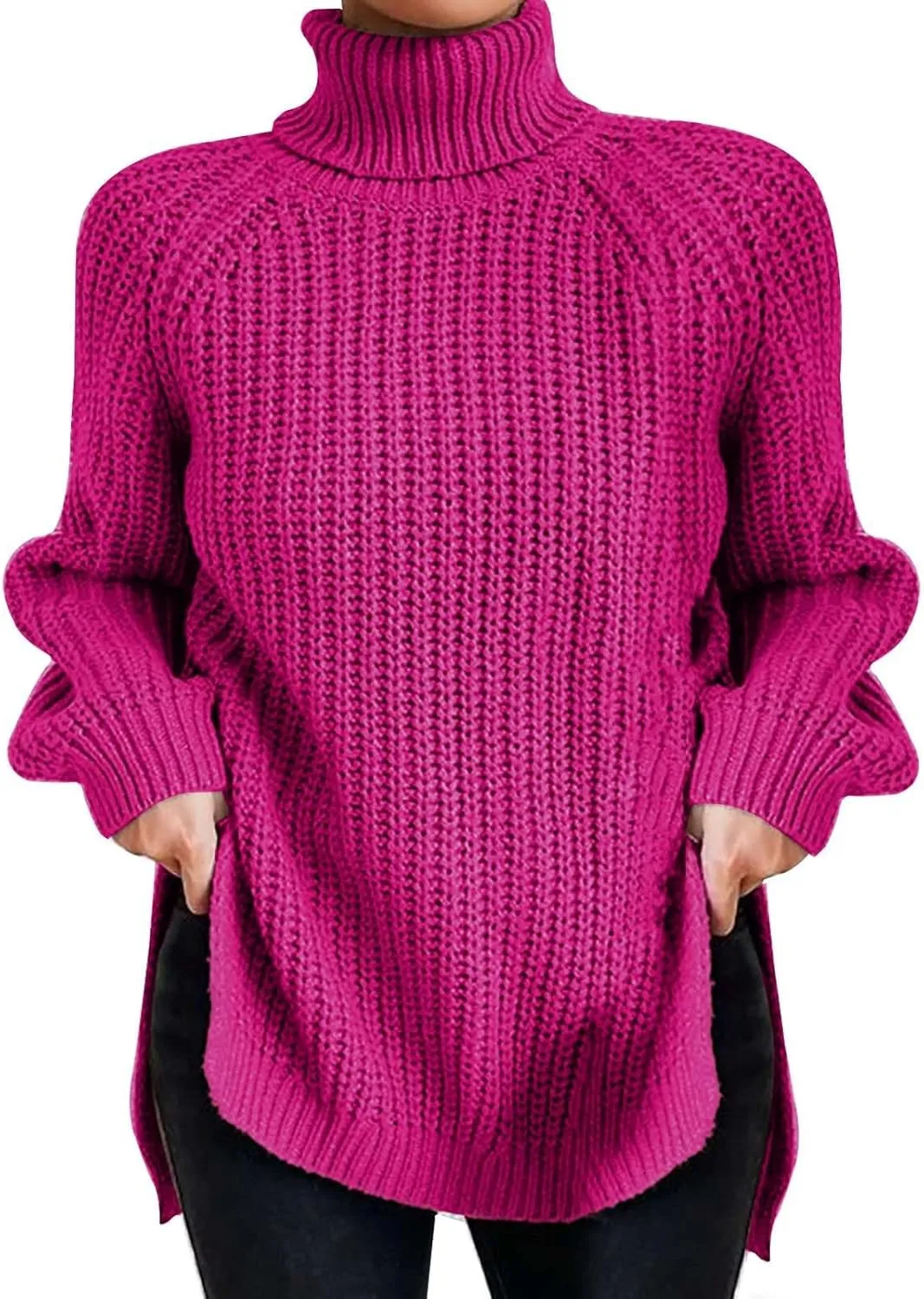 iLH Fall Sweater for Women 2024 Oversize Knit Sweaters Turtleneck Solid Chunky Pullover Sweatshirt Crochet Jumper Tops
