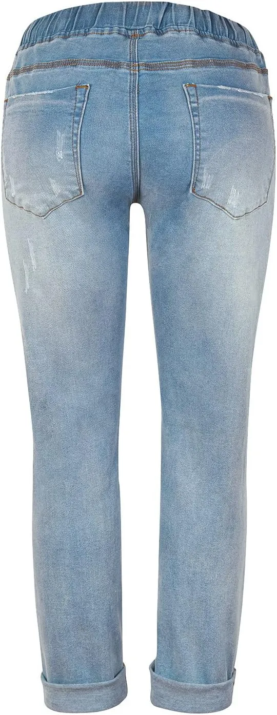 Jeans for Women Trendy Women Stretchy High Waisted Straight Leg Starp Boyfriend Jeans Frayed Jean Leggings with