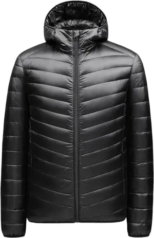 JEShifangjiusu Men’S Packable Down Jacket Lightweight Winter Warm Down Coat Puffer Jacket Water-Resistant Outerwear Coats, Black, Large