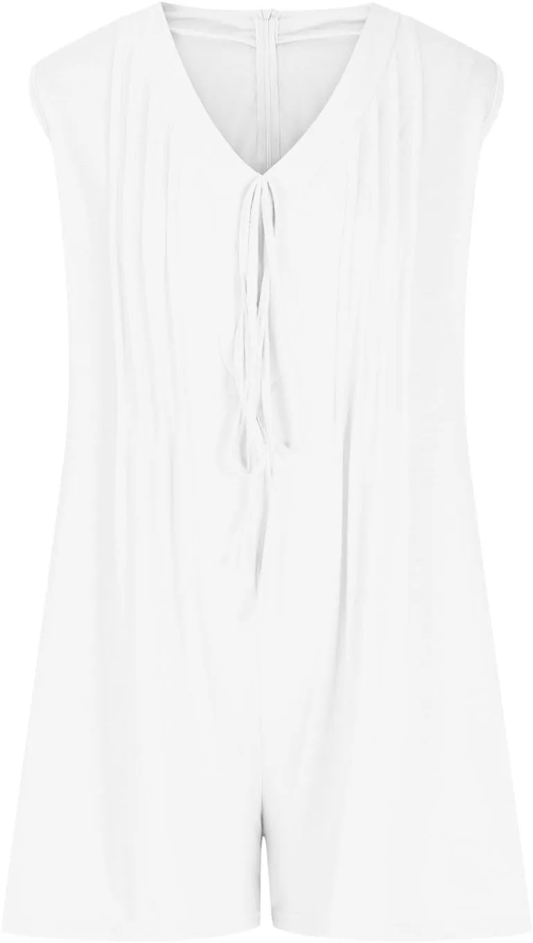 JOAU Women's Summer Casual Sleeveless Romper V Neck Tie Front Pleated Shorts Overalls Jumpsuit with Pockets 2025 Clothes
