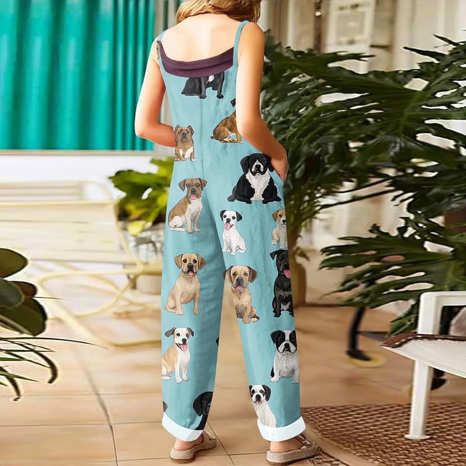 Jumpsuits for Women Casual Cute Floral Print Boho Overalls Sleeveless Adjustable Straps Loose Fit Romper Pants