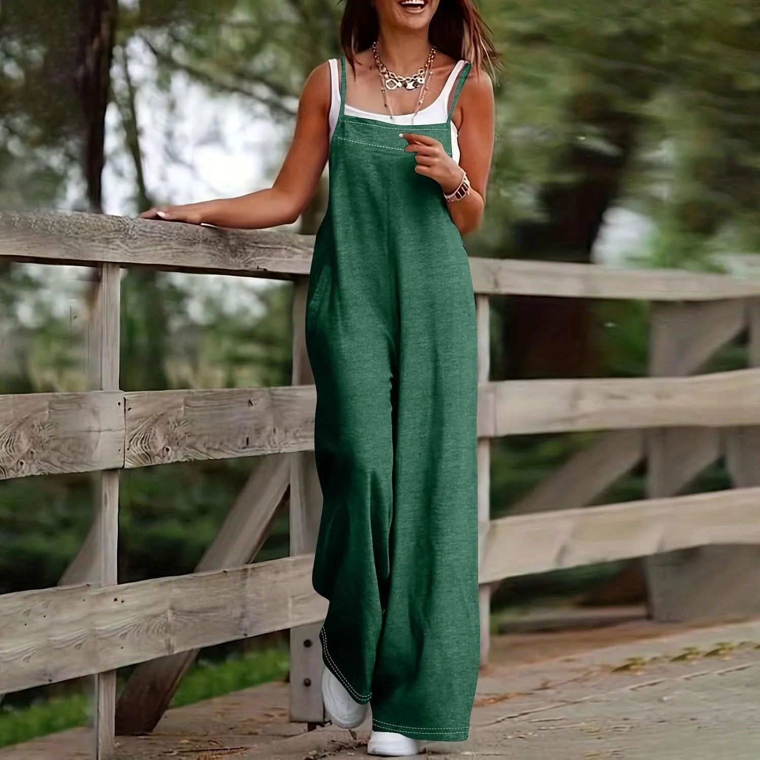 Jumpsuits for Women Casual Summer Wide Leg Overalls Boho Floral Rompers with Pockets One Piece Beach Vacation Outfits