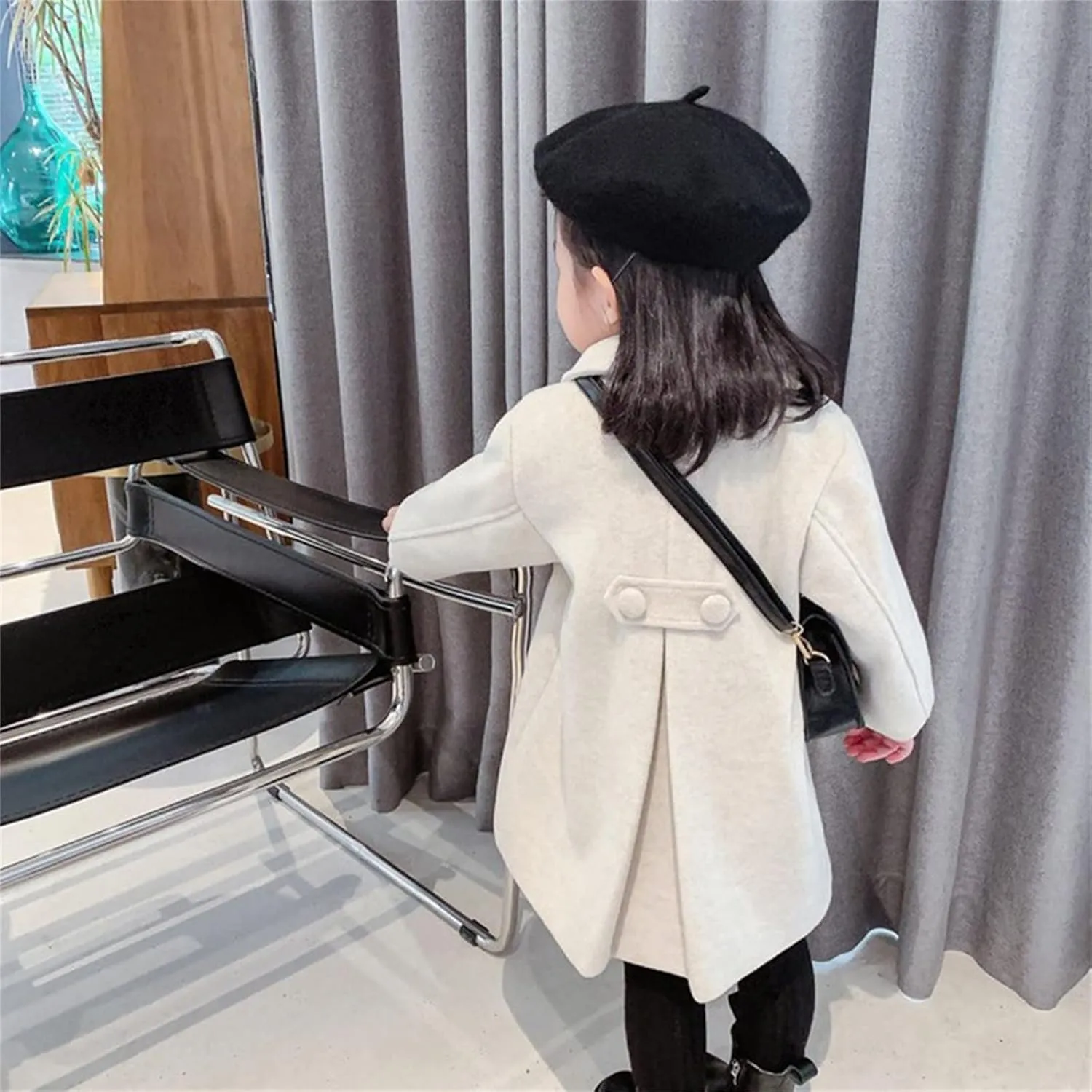 KAGAYD Toddler Girls Faux Wool Trench Coat Long Sleeve Double Breasted Jacket Warm Winter Outerwear Clothes