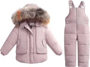 Kids Two Piece Snowsuit Baby Toddler Boys Girls Winter Down Puffer Jackets Warm Down Coat and Snow (Pink, 3-4 Years)