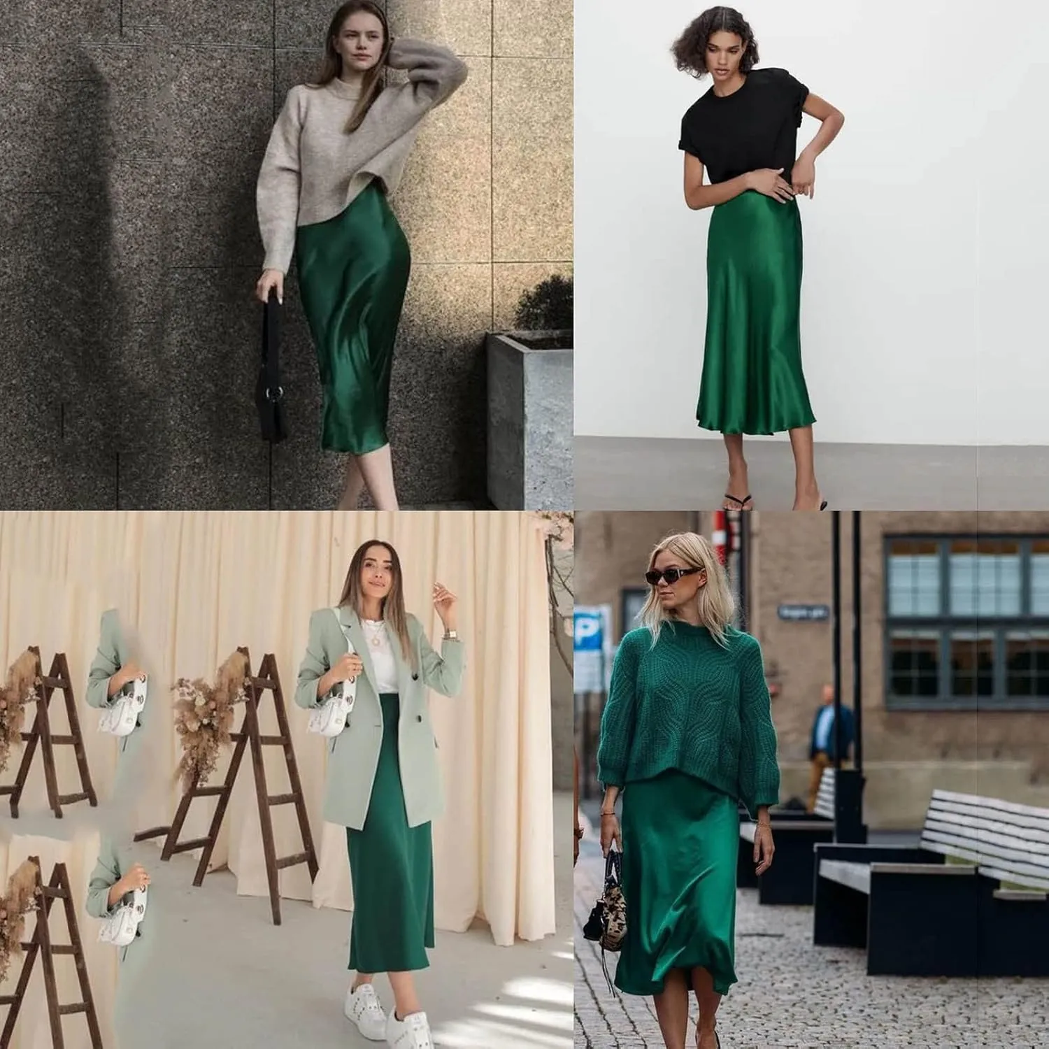 Knee Length Skirts for Women High Elastic Waist Business Satin A-Line Workout Skirts for Women Back Zipper