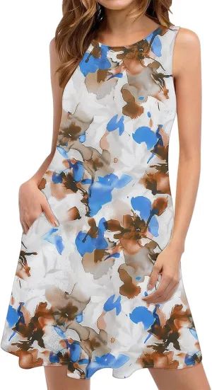 Ladies' Printed Sundress Tops 2025 Beach Wear Loose Fit Ladies Tops Crewneck Slimming Waisted Summer Outwear