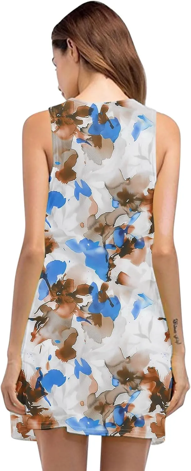 Ladies' Printed Sundress Tops 2025 Beach Wear Loose Fit Ladies Tops Crewneck Slimming Waisted Summer Outwear
