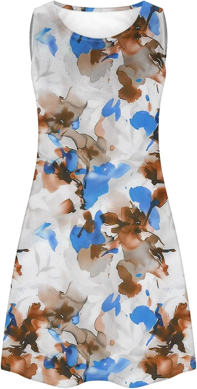 Ladies' Printed Sundress Tops 2025 Beach Wear Loose Fit Ladies Tops Crewneck Slimming Waisted Summer Outwear