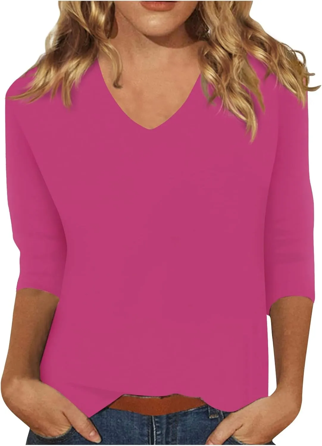 Ladies Tops and Blouses 3/4 Sleeve Basic Plain Tees for Women Wmens Casual Tops White Blouse Women's T-Shirts S-2XL
