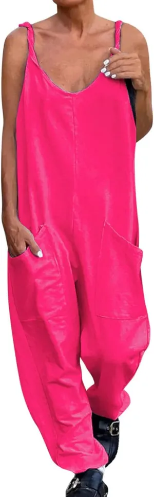 LCMTWX Jumpsuit for Woman Comfortable Shoulder Strap Loose Jumpsuit Pocket Summer Fashion Jumpsuit Jumpsuits Women Jumpsuit