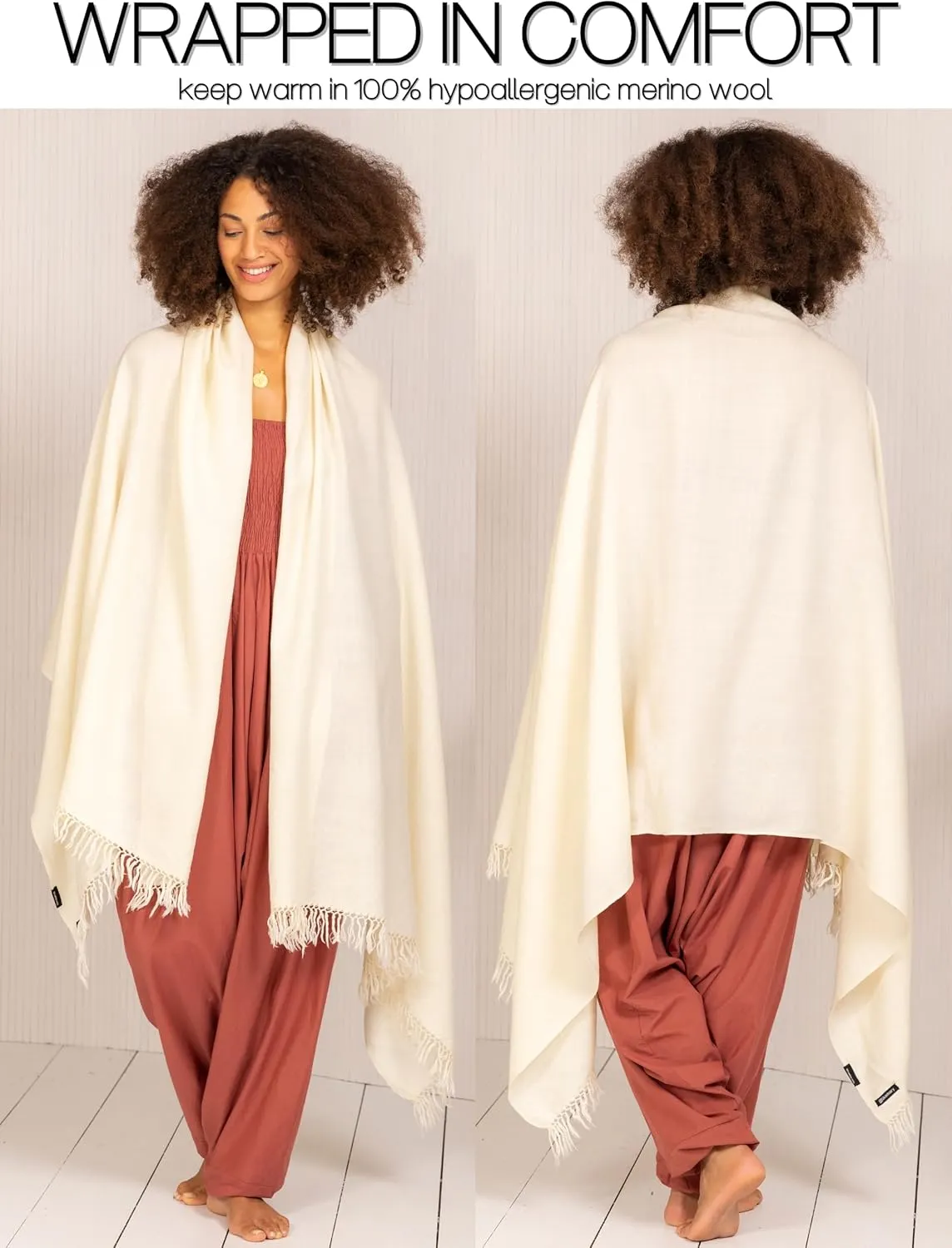 likemary Pashmina Shawls and Wraps - Large Merino Wool Blanket Scarf for Women - Handmade Travel, Meditation & Festival Wrap