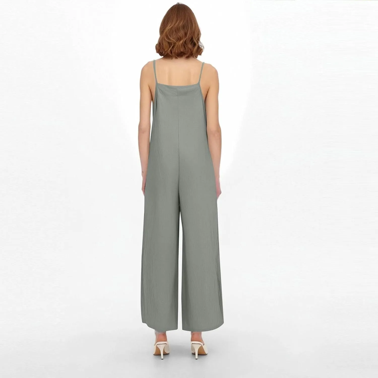 Linen Jumpsuits for Women Adjustable Strap Maternity Jumpsuit Baggy Lightweight Wide Leg One Piece Jumpsuits Pockets