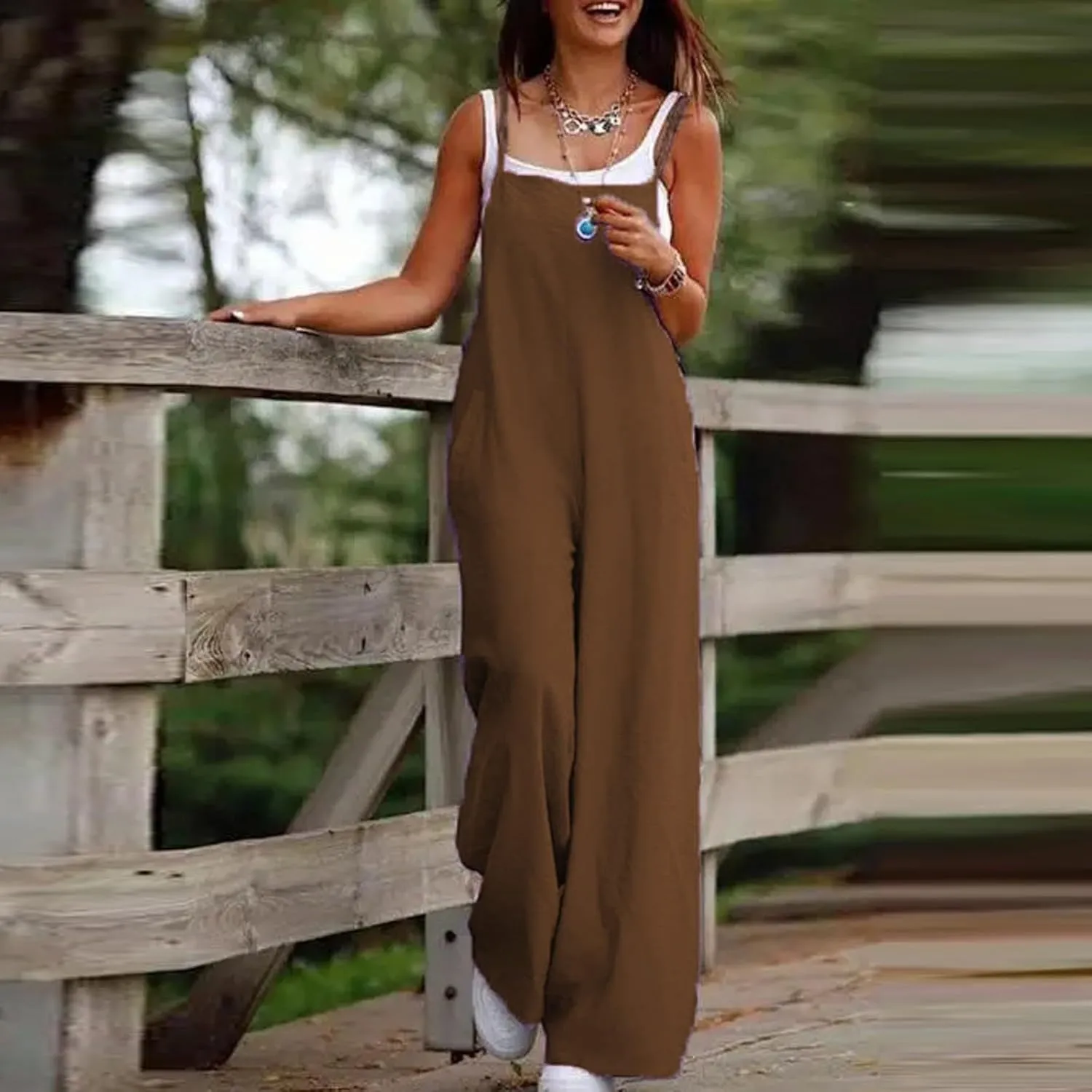 Linen Jumpsuits for Women Adjustable Strap Maternity Jumpsuit Baggy Lightweight Wide Leg One Piece Jumpsuits Pockets