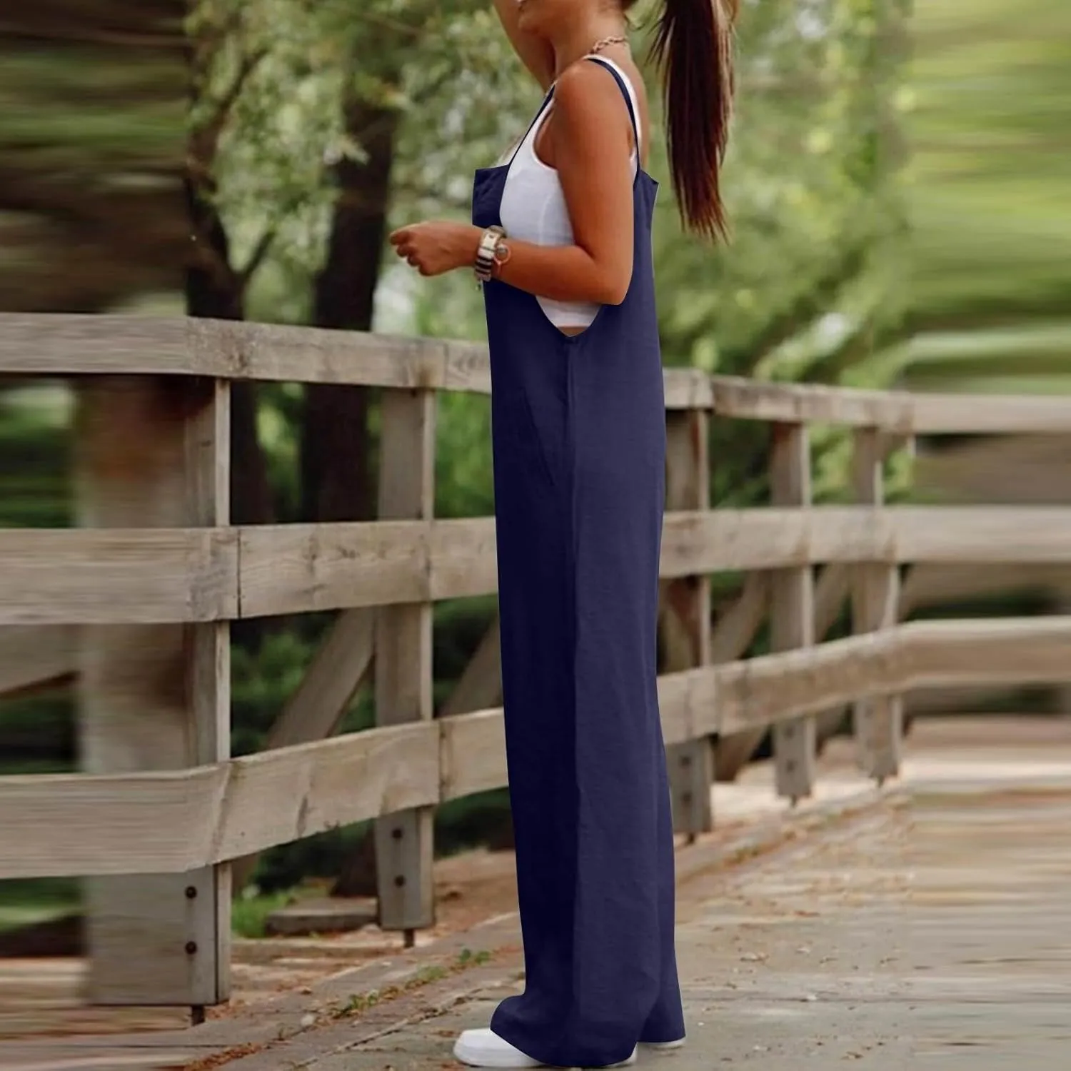 Linen Jumpsuits for Women Adjustable Strap Maternity Jumpsuit Baggy Lightweight Wide Leg One Piece Jumpsuits Pockets