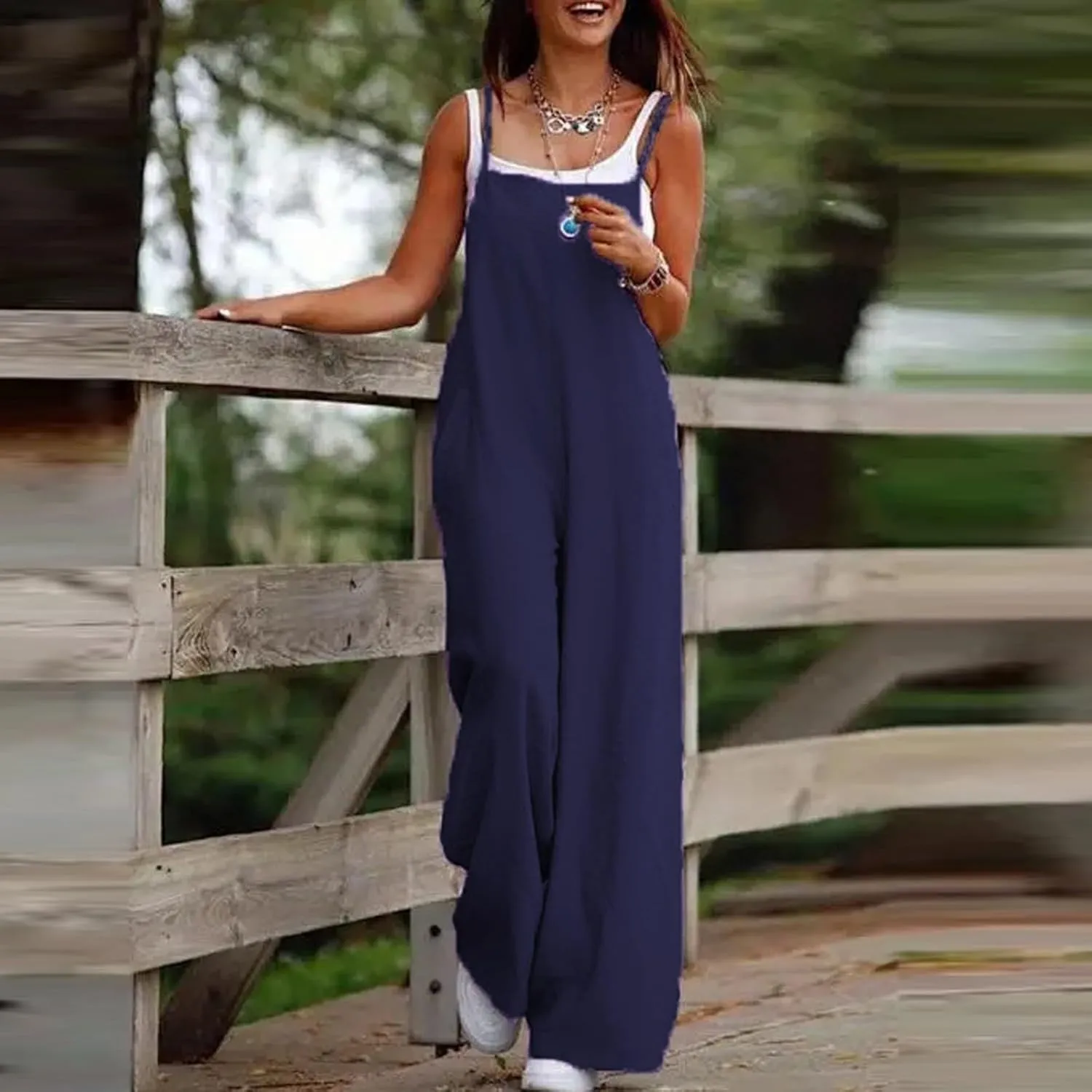 Linen Jumpsuits for Women Adjustable Strap Maternity Jumpsuit Baggy Lightweight Wide Leg One Piece Jumpsuits Pockets