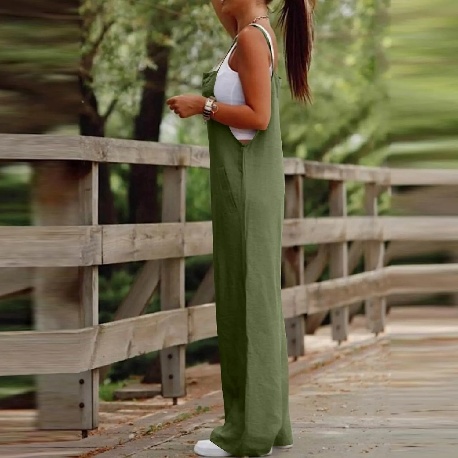 Linen Jumpsuits for Women Adjustable Strap Maternity Jumpsuit Baggy Lightweight Wide Leg One Piece Jumpsuits Pockets
