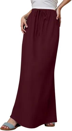 Linen Long Skirts for Women Summer Casual Flowy Skirts A Line Drawstring Waist Maxi Skirt Beach Vacation Skirt