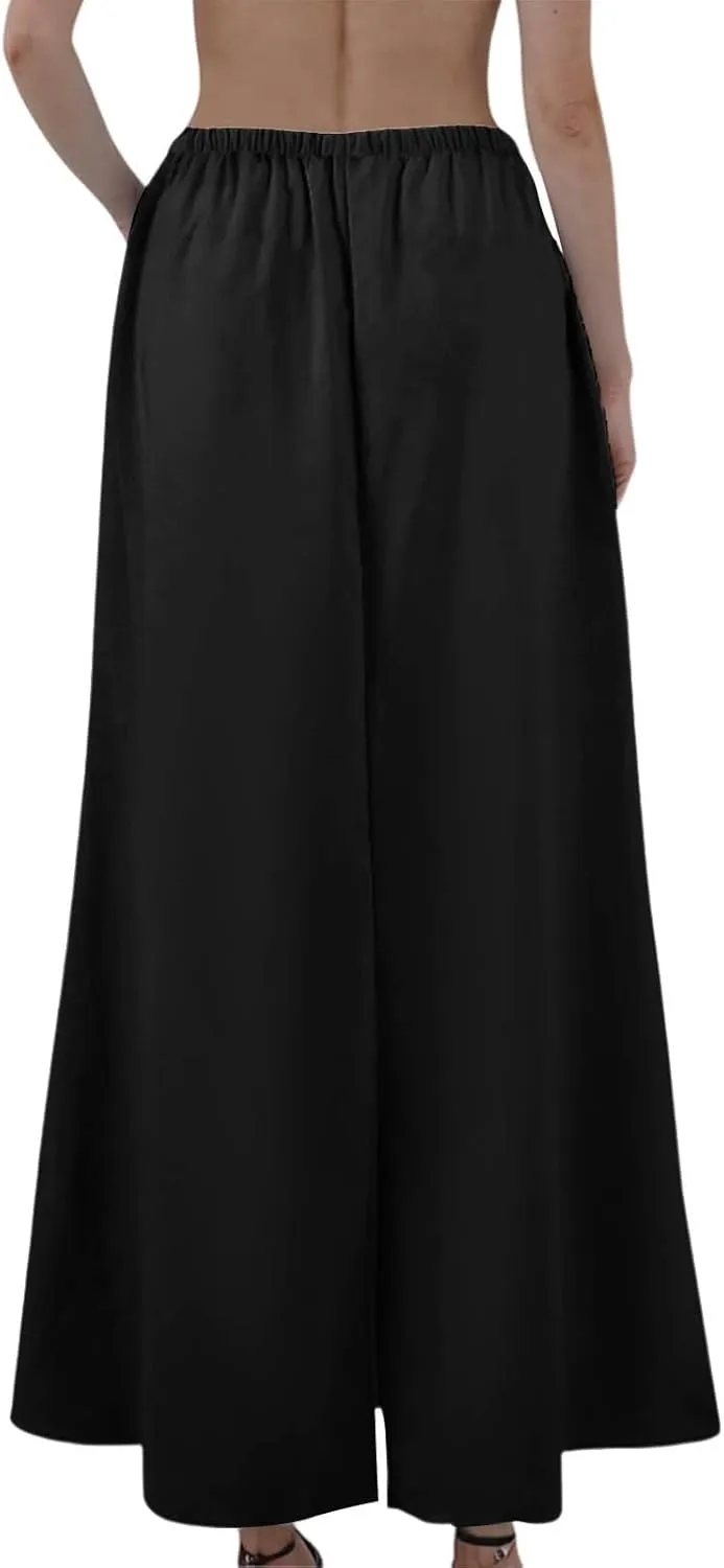 Linen Maxi Skirts for Women 2025 Drawstring Elastic Waist Back Slit Pencil Skirt Summer Long Flowy Skirt with Pockets