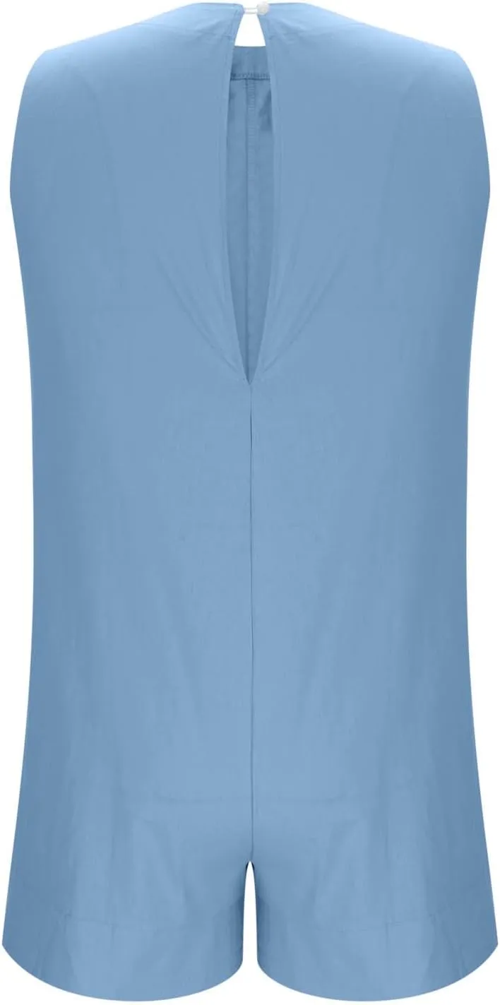 Linen Rompers For Women 2025 Summer Dressy Jumpsuits Casual Shorts Overalls Sexy Sleeveless Beach Romper With Pockets