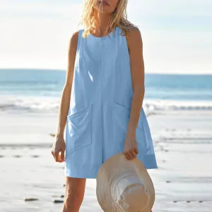 Linen Rompers For Women 2025 Summer Dressy Jumpsuits Casual Shorts Overalls Sexy Sleeveless Beach Romper With Pockets