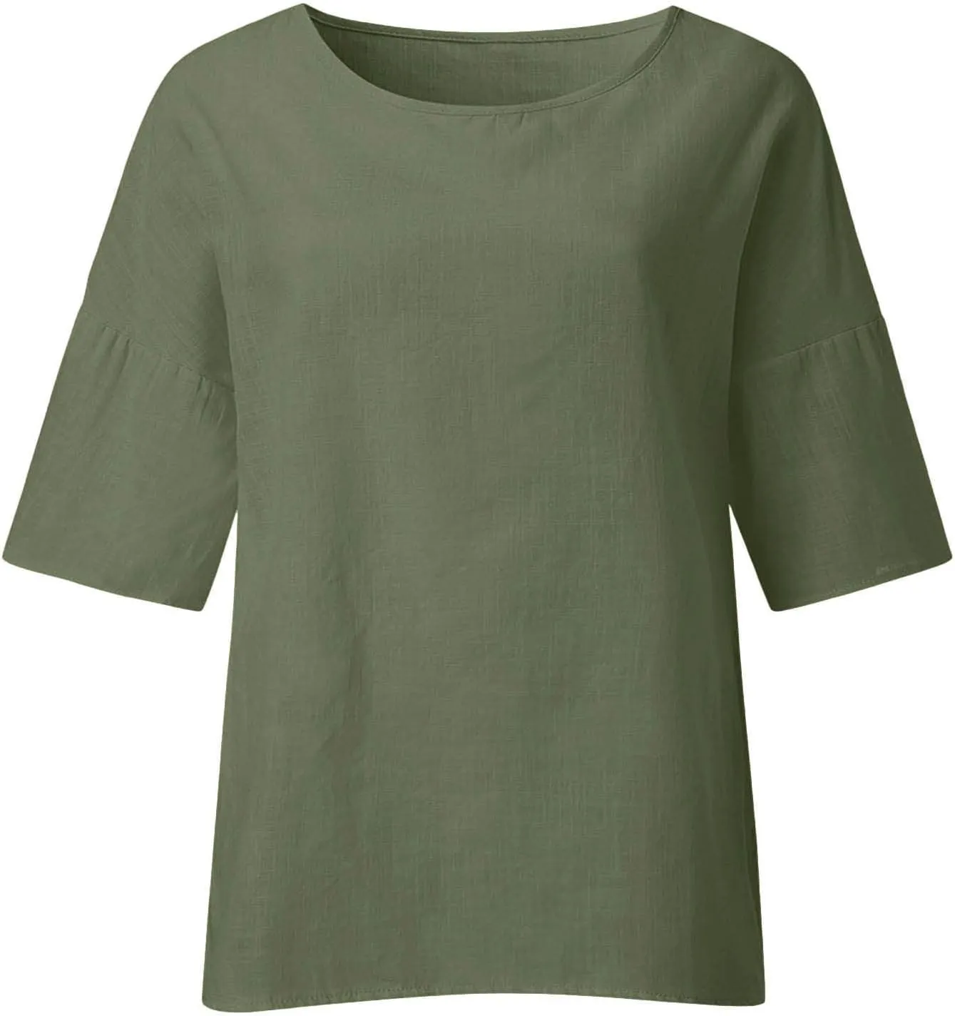 Linen Shirts for Women 3/4 Sleeve Crew Neck Casual Blouse 2024 Oversized Loose Shirt Plus Size Summer Vacation Tees