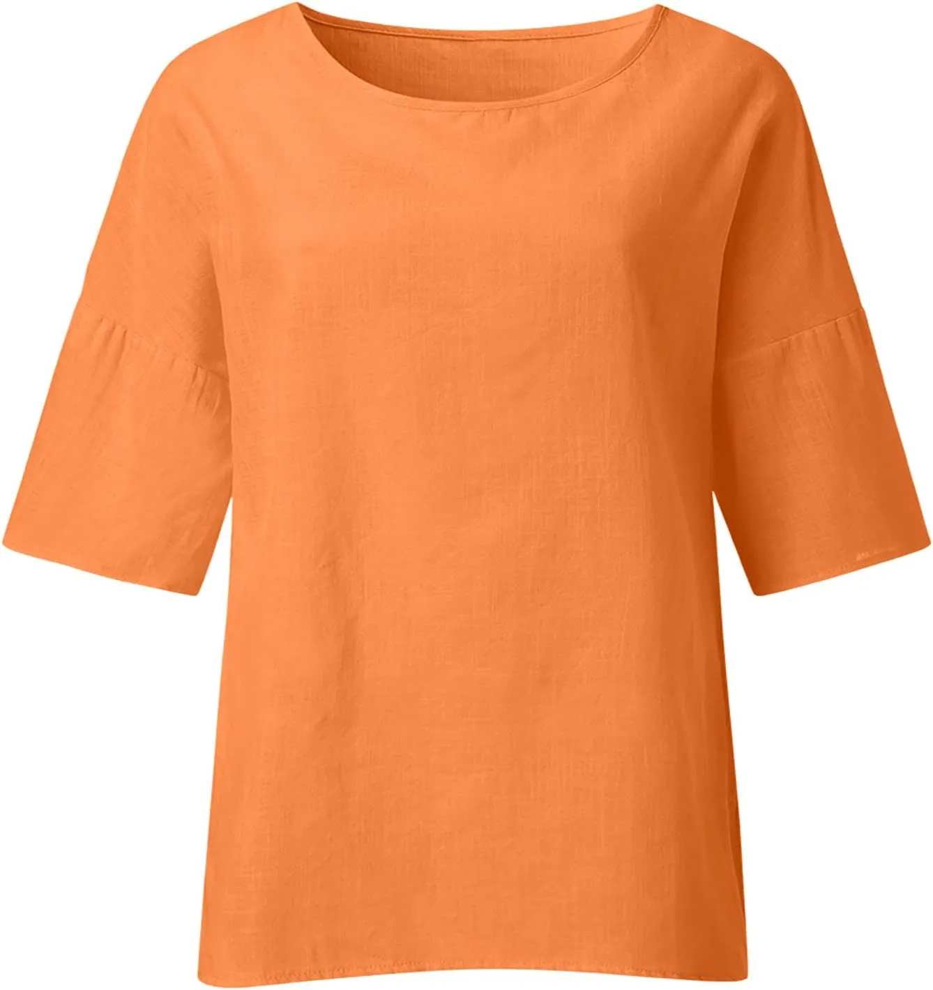 Linen Shirts for Women 3/4 Sleeve Loose Fit Summer Tops Plus Size Crew Neck Blouse Casual Cotton Linen T Shirts