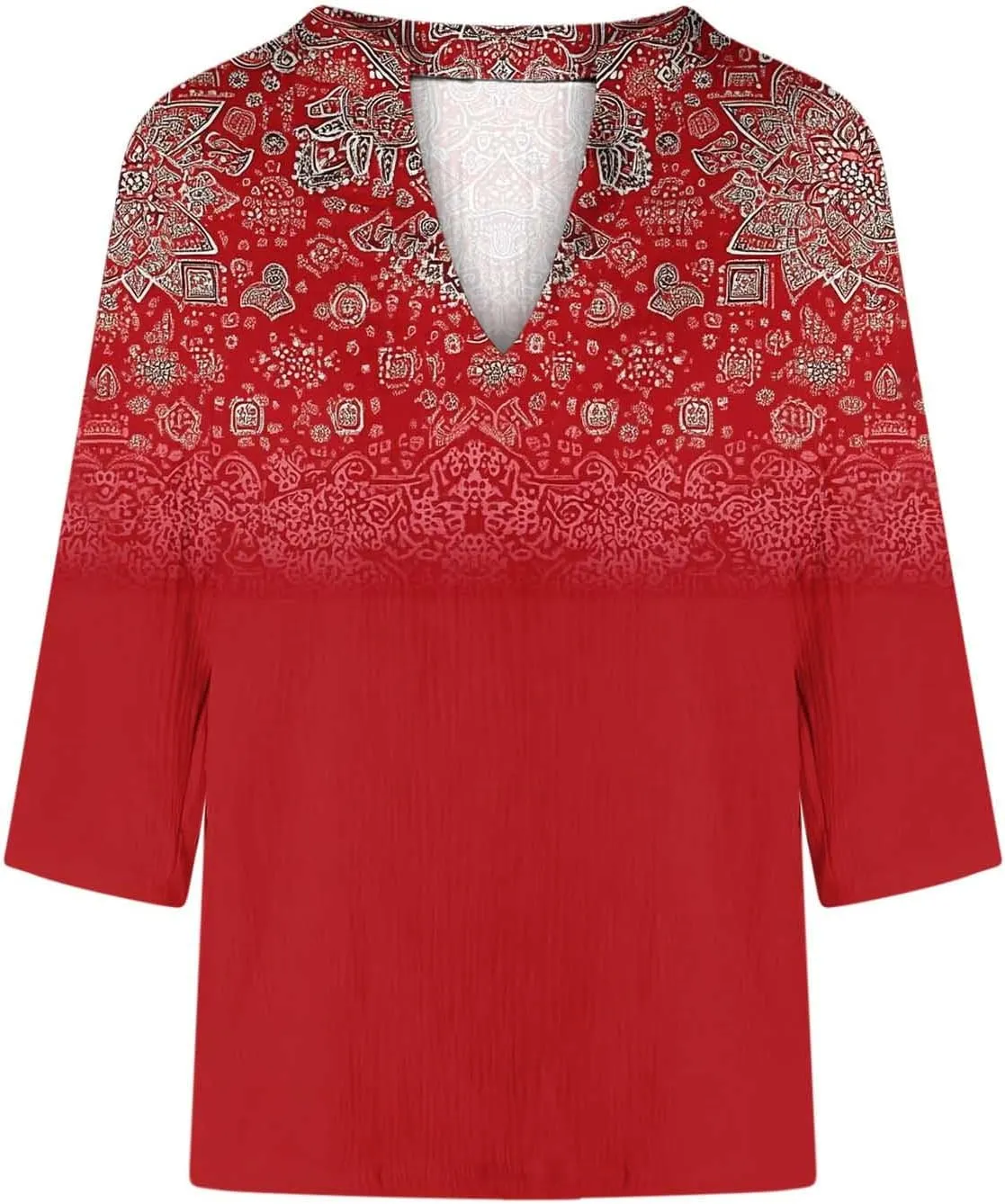 Linen Shirts for Women Cute Boho Floral Graphic Tees Summer 3/4 Length Sleeve V Neck Tunic Blouses Casual Tshirts