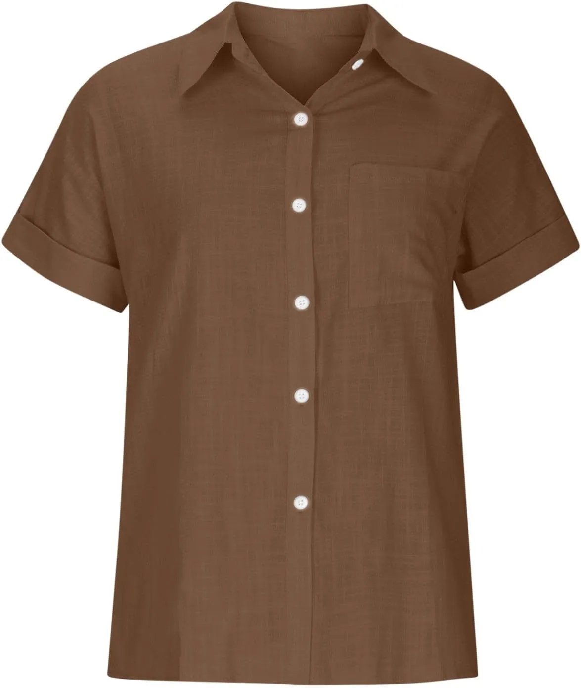 Linen Shirts for Women Trendy V Neck Loose Tee Casual Solid Color Tops With Pocket Lapel Blouses Short Sleeve Outfits