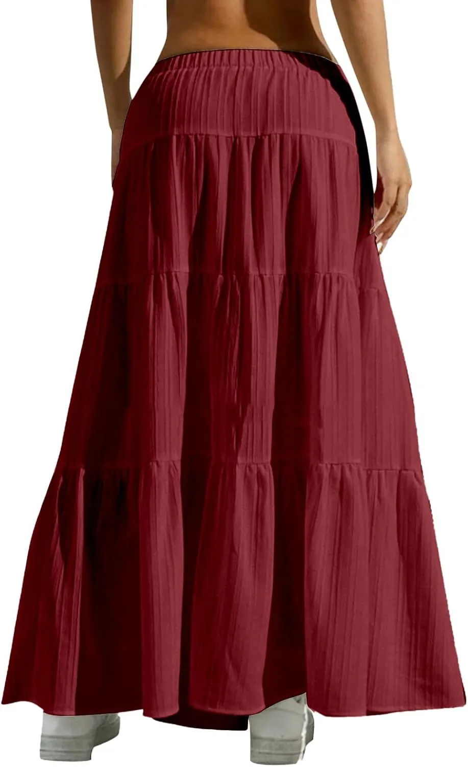 Linen Skirts for Women Summer 2025 Boho Maxi Skirt A-Line Flowy Ruffle Tiered High Waist Beach Long Dress Skirts