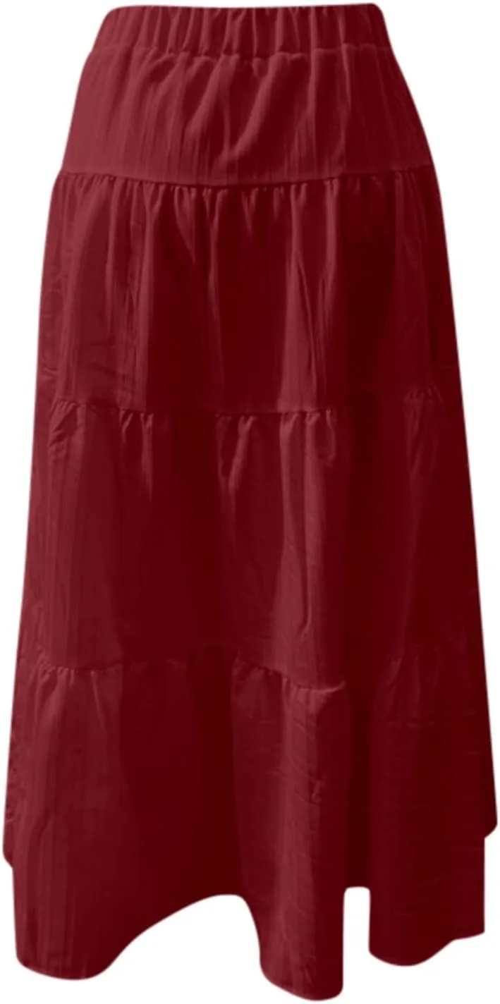 Linen Skirts for Women Summer 2025 Boho Maxi Skirt A-Line Flowy Ruffle Tiered High Waist Beach Long Dress Skirts