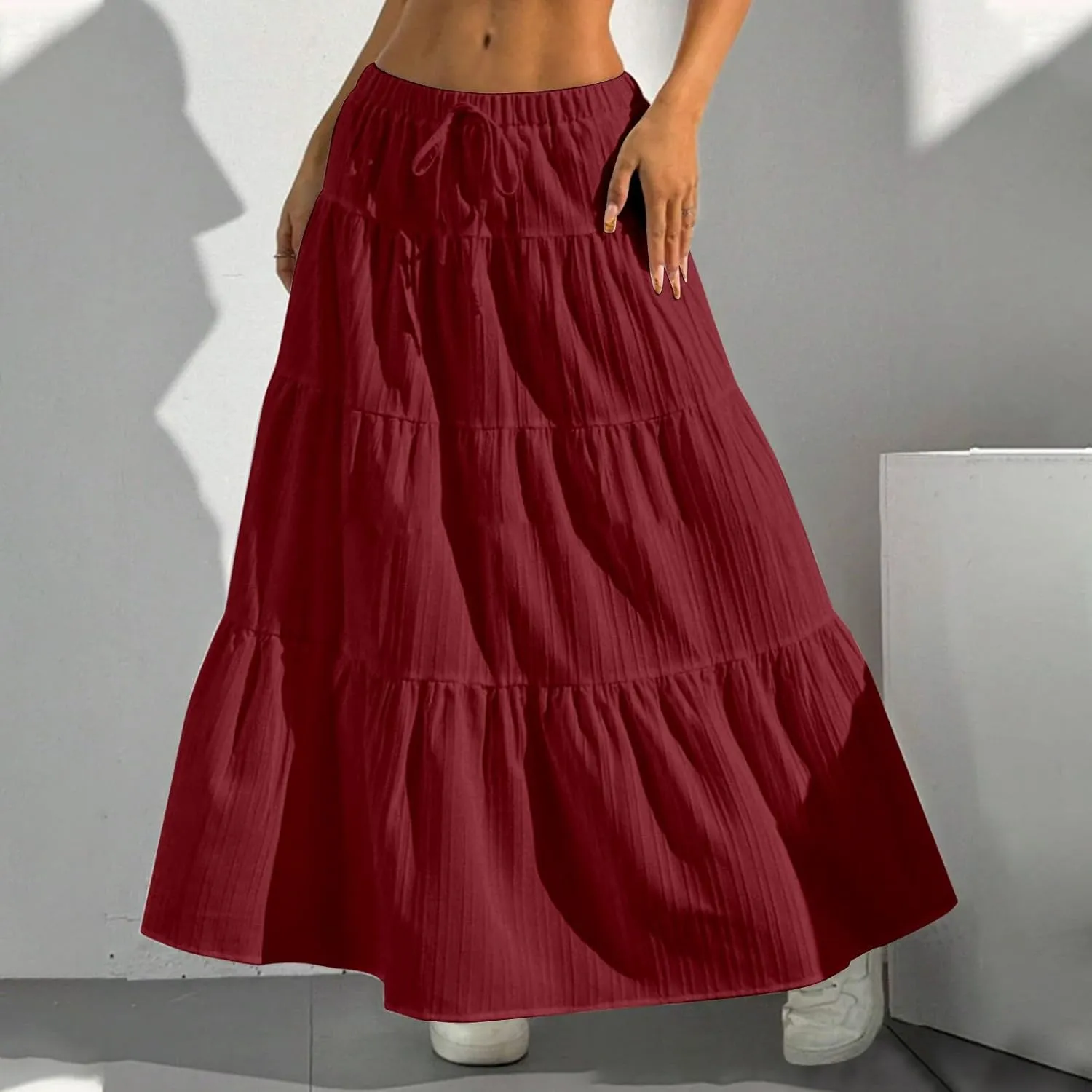 Linen Skirts for Women Summer 2025 Boho Maxi Skirt A-Line Flowy Ruffle Tiered High Waist Beach Long Dress Skirts