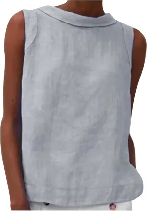 Linen Tank Top for Women 2025 Summer Casual Shirt Cotton Solid Sleeveless Beach Tops Fashion Lapel Vacation Clothes