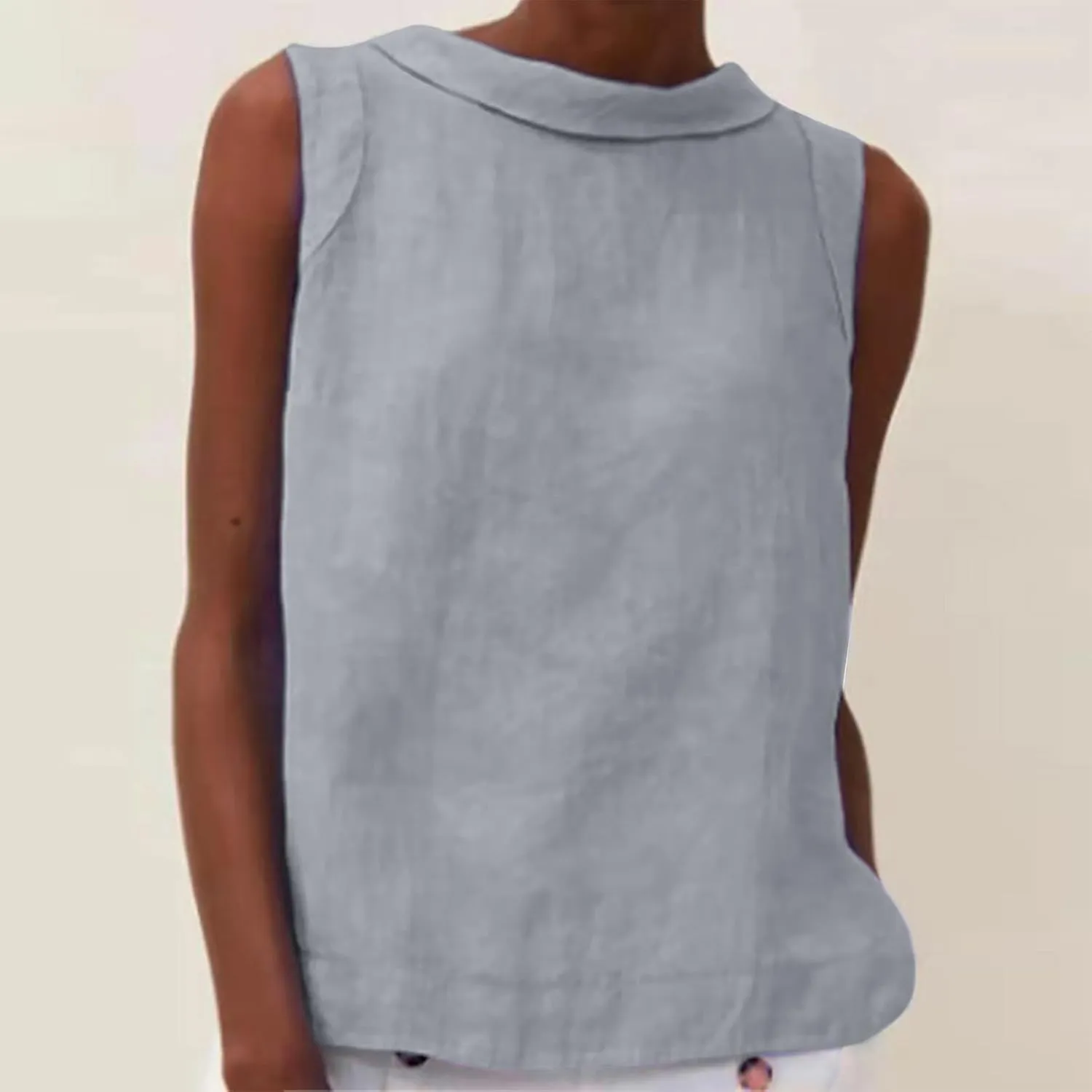 Linen Tank Top for Women 2025 Summer Casual Shirt Cotton Solid Sleeveless Beach Tops Fashion Lapel Vacation Clothes