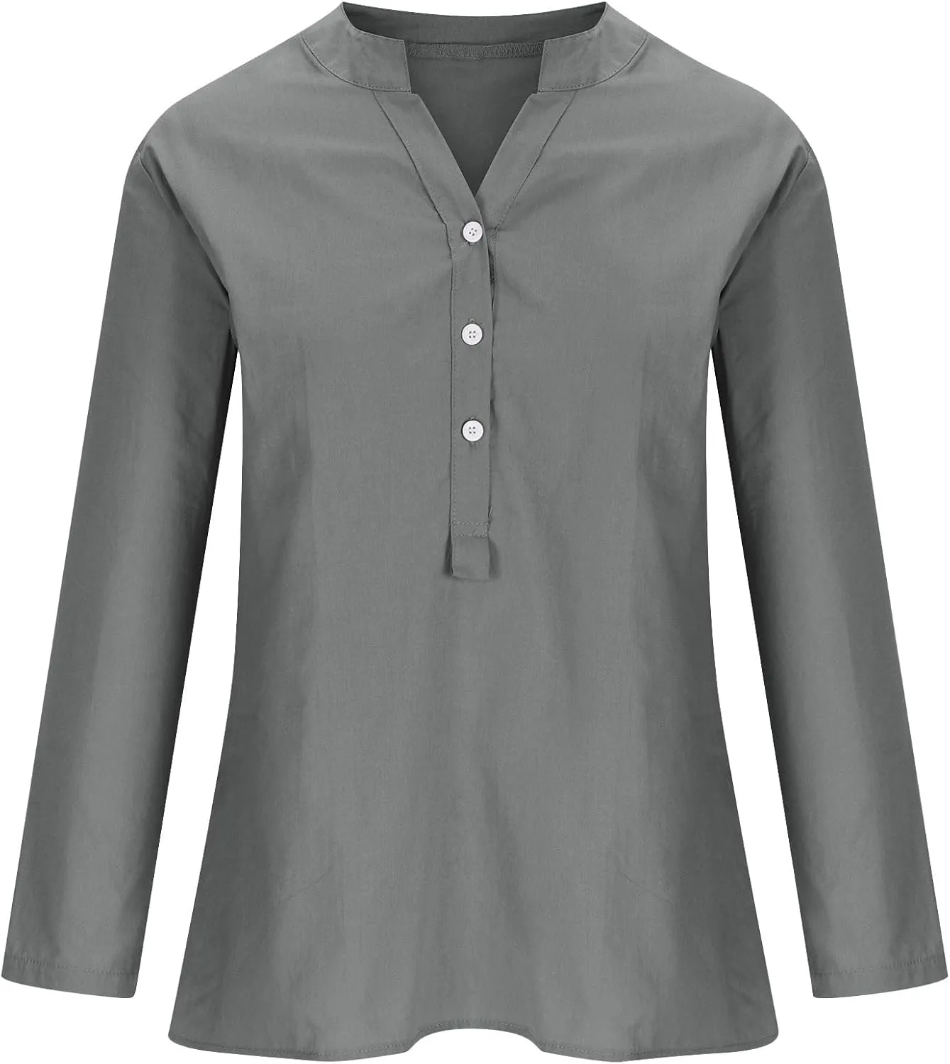 Linen Tops for Women Plus Sized Long Sleeve V-Neck Blouse Tops Casual Solid Color Spring Oclothes