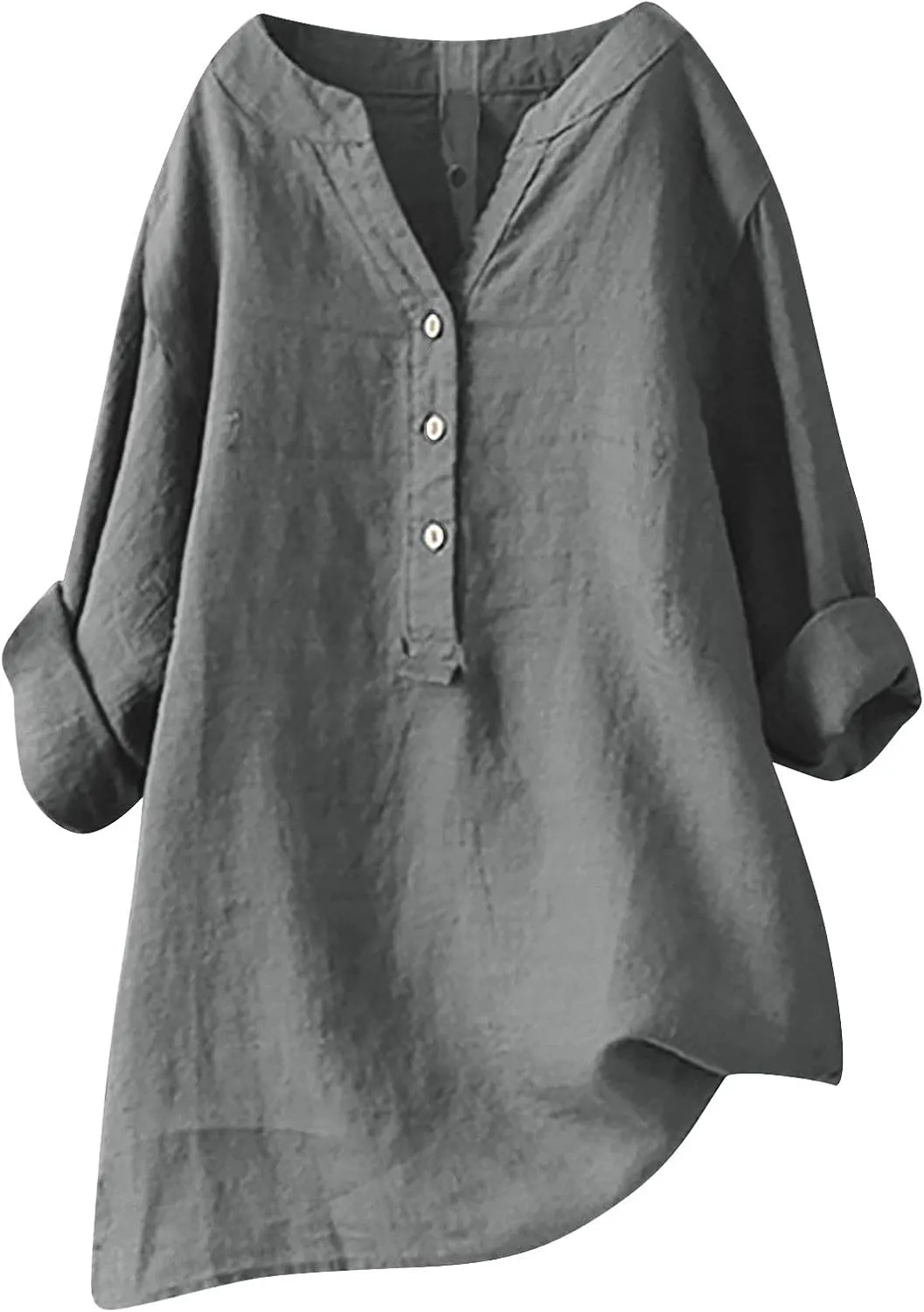 Linen Tops for Women Plus Sized Long Sleeve V-Neck Blouse Tops Casual Solid Color Spring Oclothes