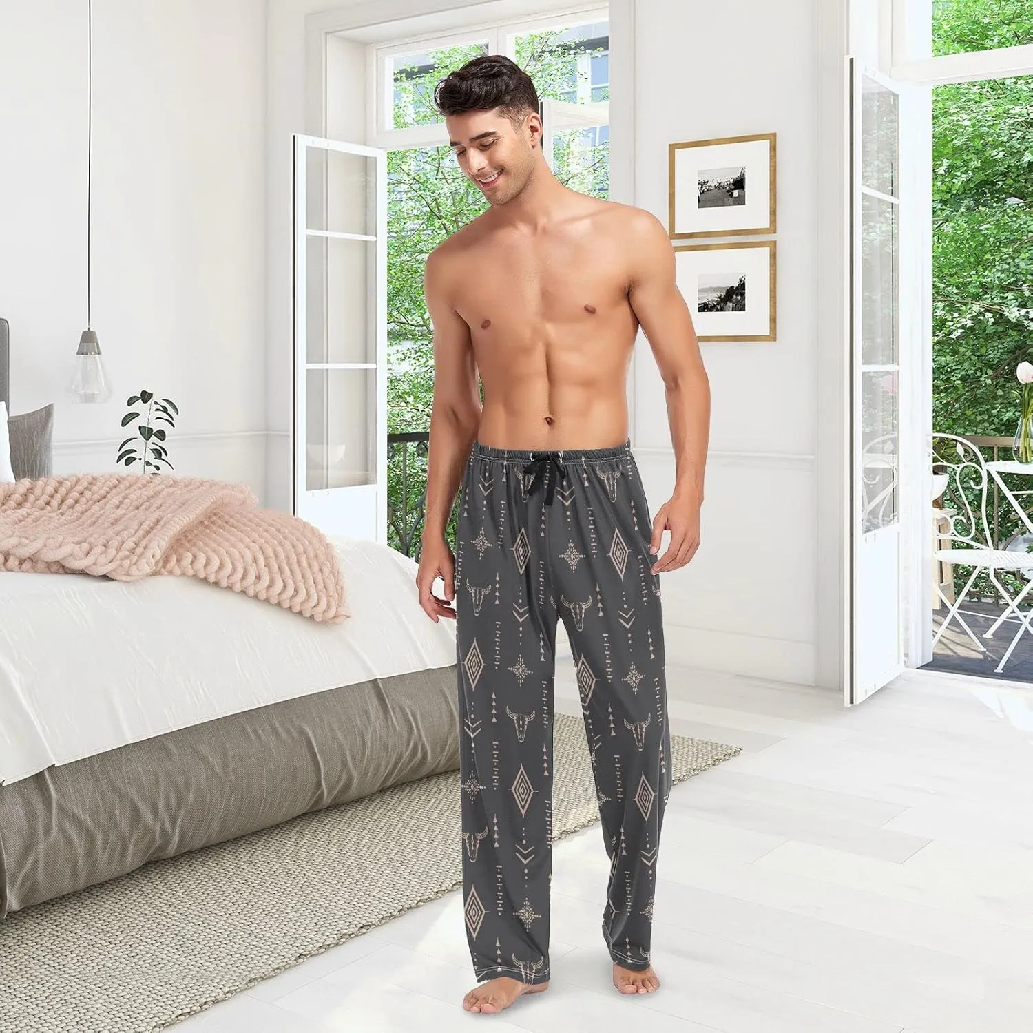linqin Men's Pajama Pant Comfy Soft Lounge Sleep Pants Amanita Mushroom Seamless Pattern Design Pajama Bottoms