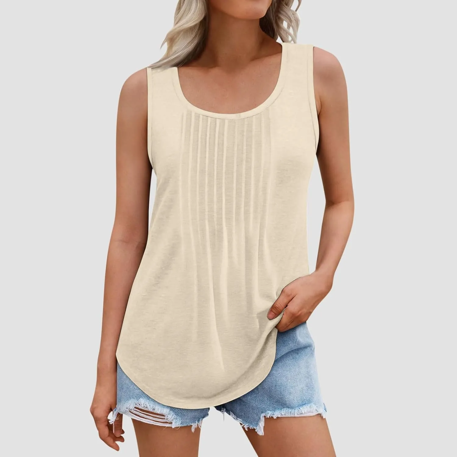 Lmdudan Plus Size Tank Tops for Women Fashion Solid Color Sleeveless U Neck Tees 2024 Summer Loose Flowy Casual Comfy Shirts