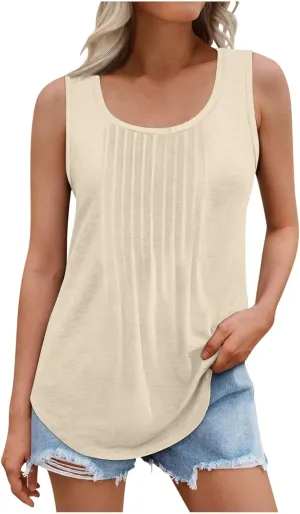 Lmdudan Plus Size Tank Tops for Women Fashion Solid Color Sleeveless U Neck Tees 2024 Summer Loose Flowy Casual Comfy Shirts